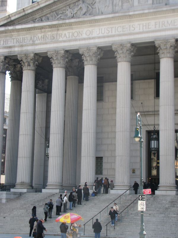 Line on steps of courthouse